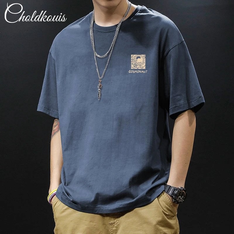 Foreign Trade Blue T-Shirt in Casual Streetwear Style Review: 200g Cotton, Loose Drop Shoulders
